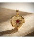 Colgante portafotos para mujer, forma de corazón con rubí en el centro, oro 18k