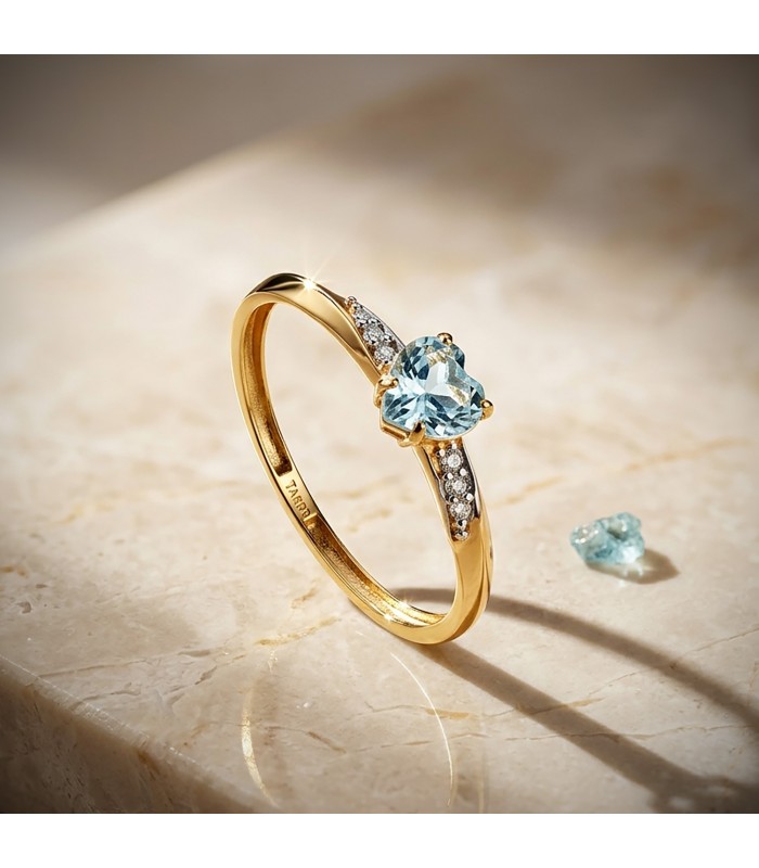 Anillo de oro con topacio azul talla corazón, anillo con piedras preciosas - Modelo Elsa