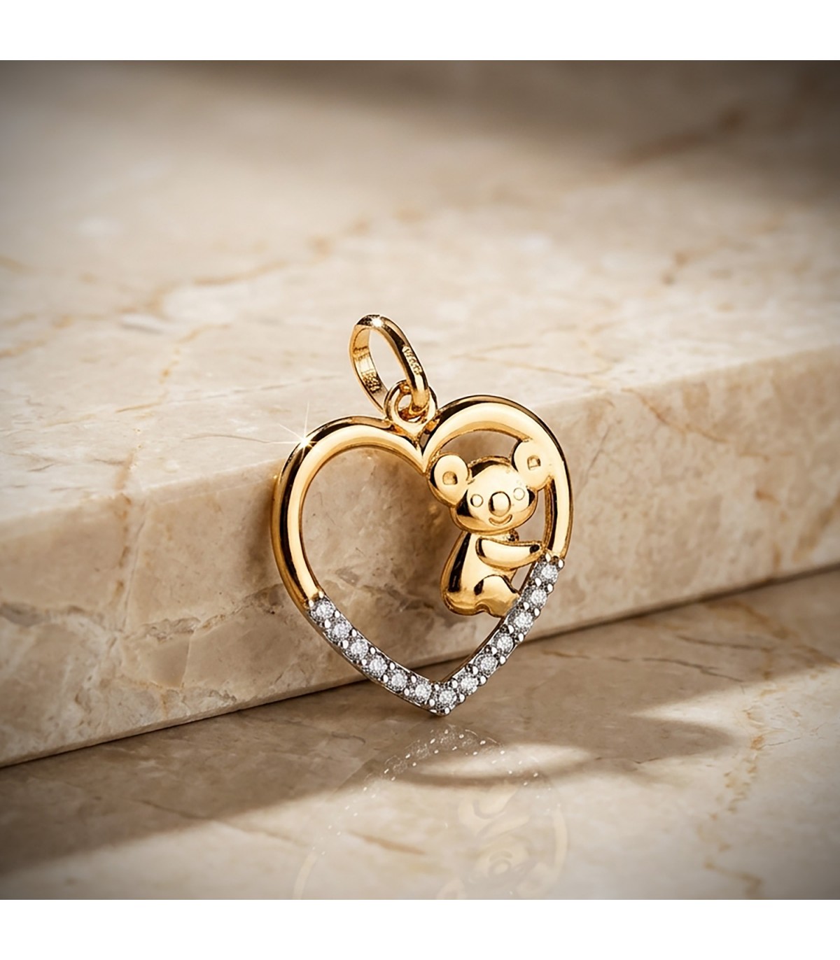 Ciondolo Mamma Koala e Cuore in oro bicolore 18kt, 16 mm - Regalo Festa della mamma