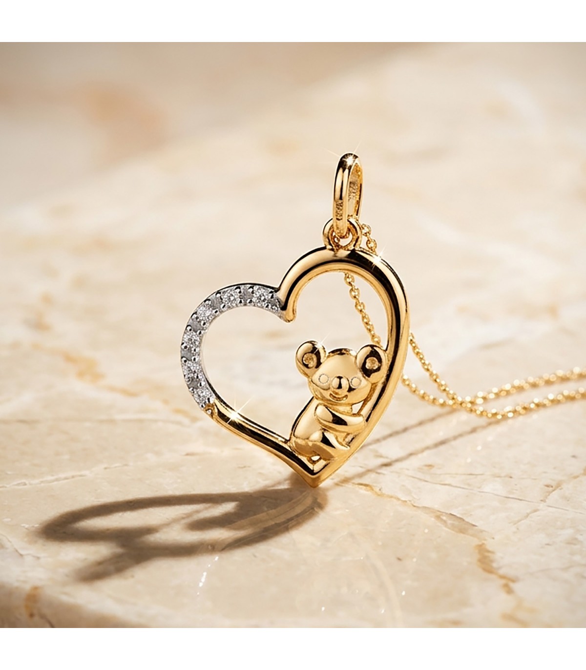 Ciondolo Mamma Koala e Cuore in oro bicolore 18kt, 19 mm - Regalo Festa della mamma