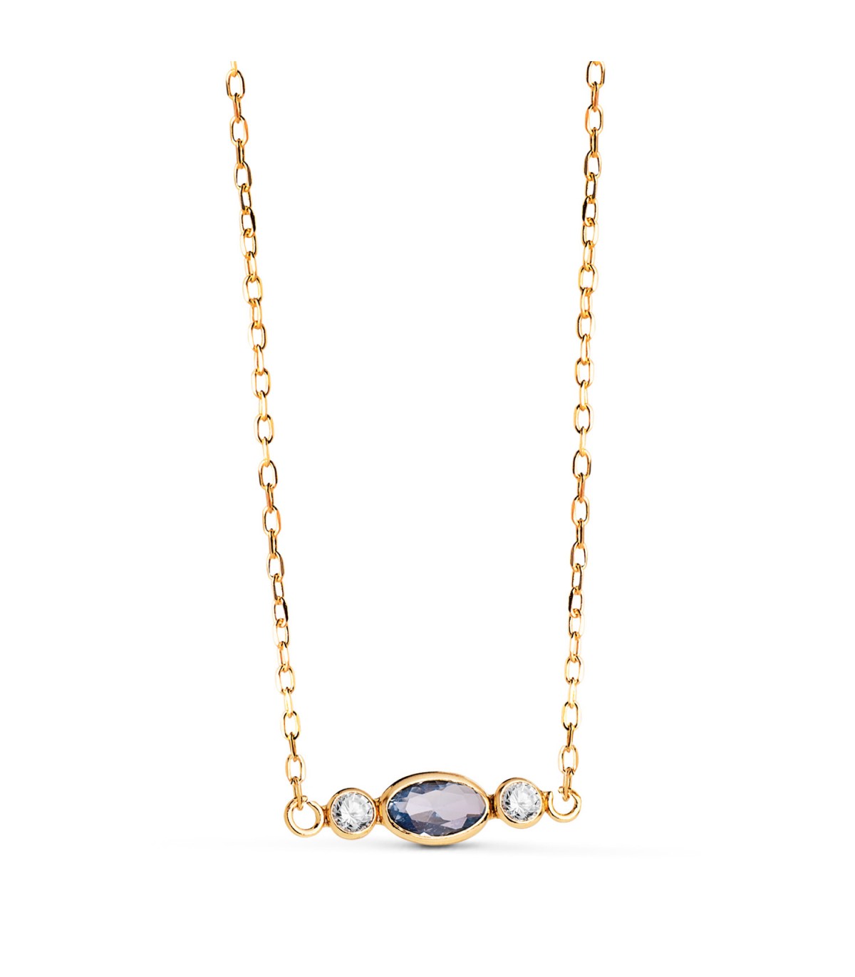 Collier or femme 18K Dorothea avec pierre colorée | Pendentif zircones et aigue-marine