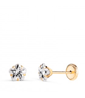 Orecchini da bambina oro 18Kt Millie Zircone 5mm, forma fiore, per neonata