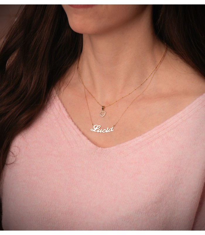 Collier pour femme, chaîne avec boules en or 750, maillons diamantés, 40 cm