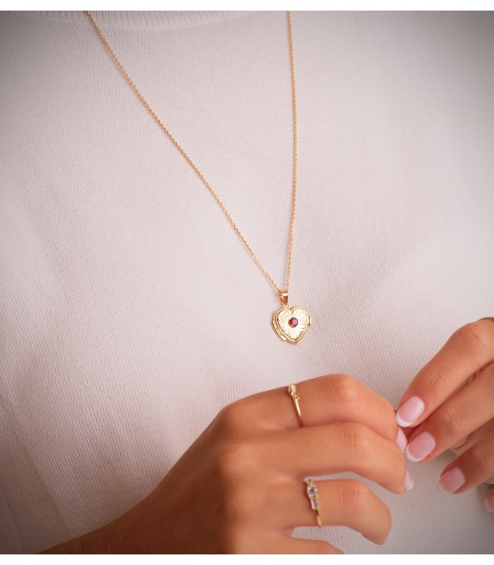Portafotos Corazón Rubí Oro 18K | Colgantes con grabado, guardapelos y relicarios | Collar Mujer
