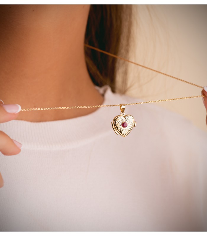 Pendentif porte-photo Cœur avec rubis | Pendentifs avec gravure, colliers personnalisés et cassolettes