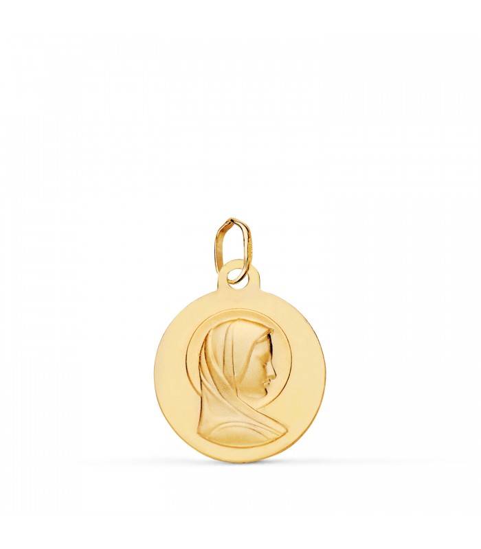 Medaglia satinata Madonna Maria 9kt 16mm, per regalo battesimo o comunione.