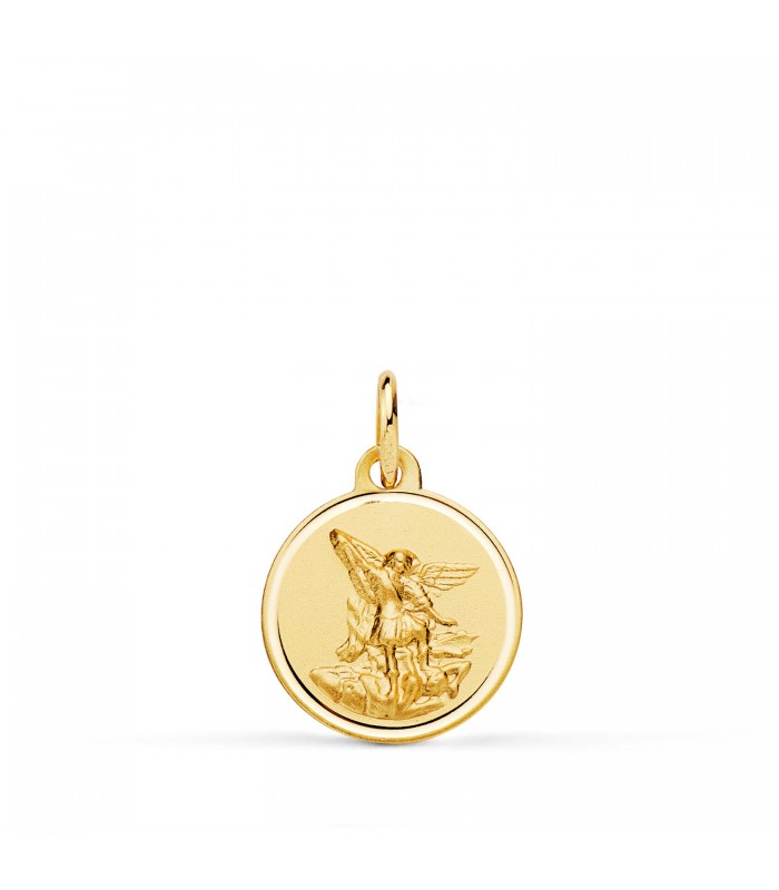 Medaglia San Michele Arcangelo 14 mm oro 18 kt, lavorazione a conio, bordo in bassorilievo