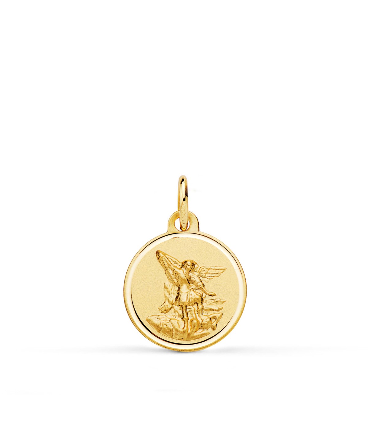 Medaglia San Michele Arcangelo 14 mm oro 18 kt, lavorazione a conio, bordo in bassorilievo