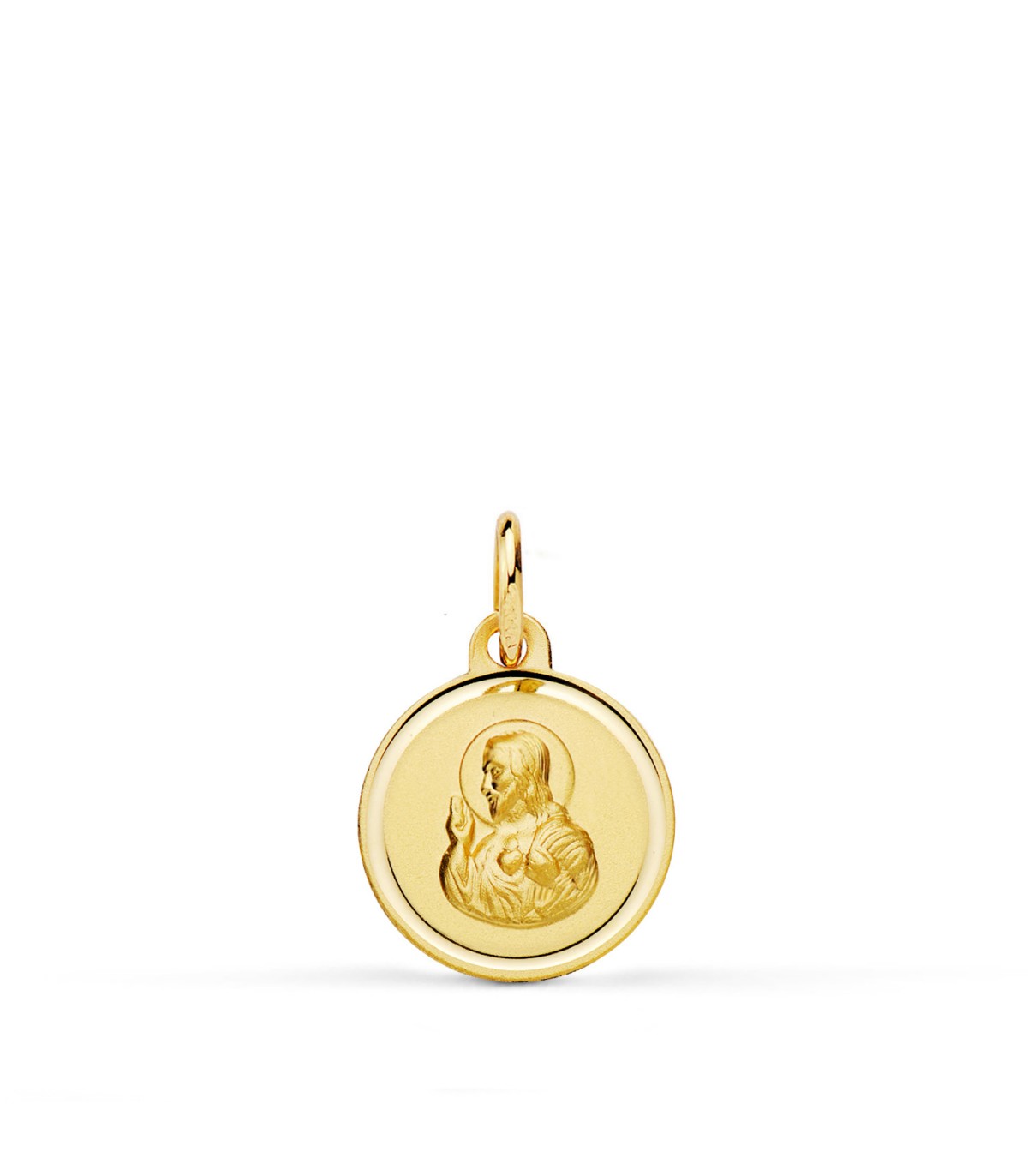 Medalla Corazón de Jesús en oro amarillo de 18 kilates, 12 mm Bisel