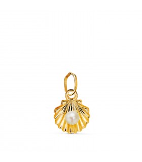 Ciondolo a forma di conchiglia con perla da 10 mm in oro giallo 18 kt | Ciondoli unisex online: per uomo, donna e bambini.