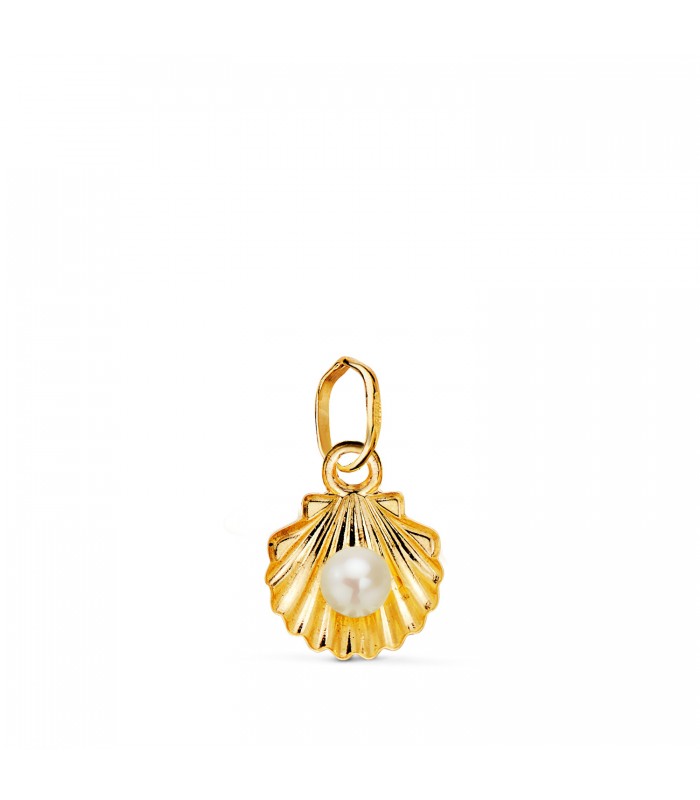 Pendentif coquille avec perle 10 mm en or jaune 18 carats | Pendentifs unisex en ligne : pour homme, femme et enfant.