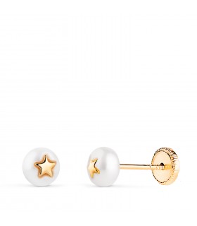 Boucles d'oreilles en or 14 k Pearl & Star 5mm, idée cadeau naissance bébé