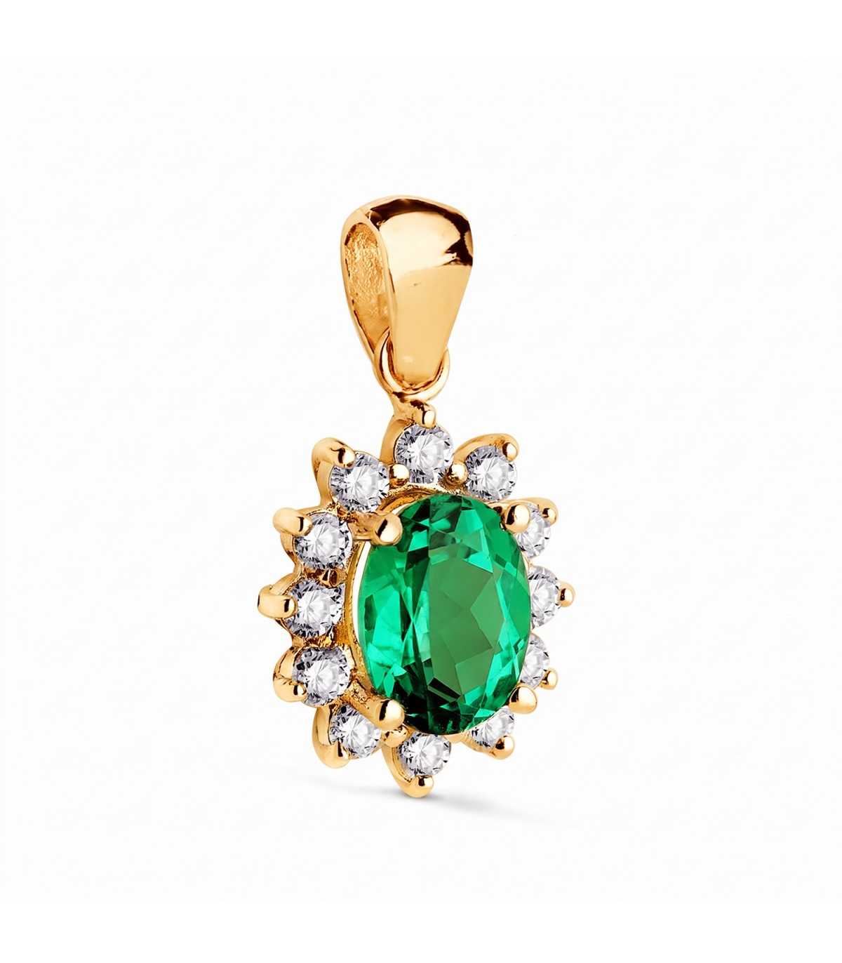 Pendentif Eowyn Émeraude et Diamants 0.420 Ct,  Or jaune 18K. Bijoux de mariée, haute joaillerie.