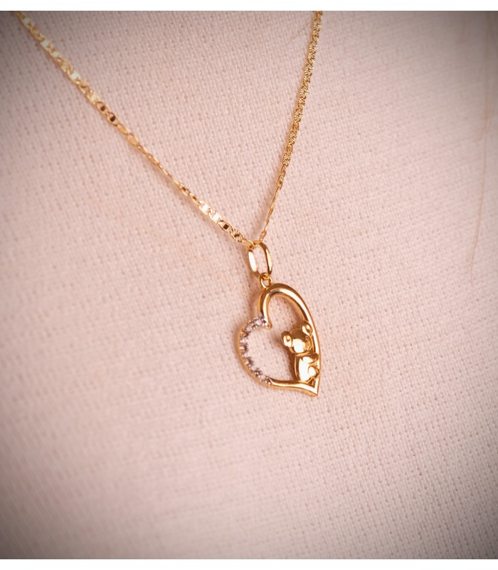 Bicolor Anhänger Gold 18K mit Koala und Herz, 19 mm  - Geschenk für Muttertag