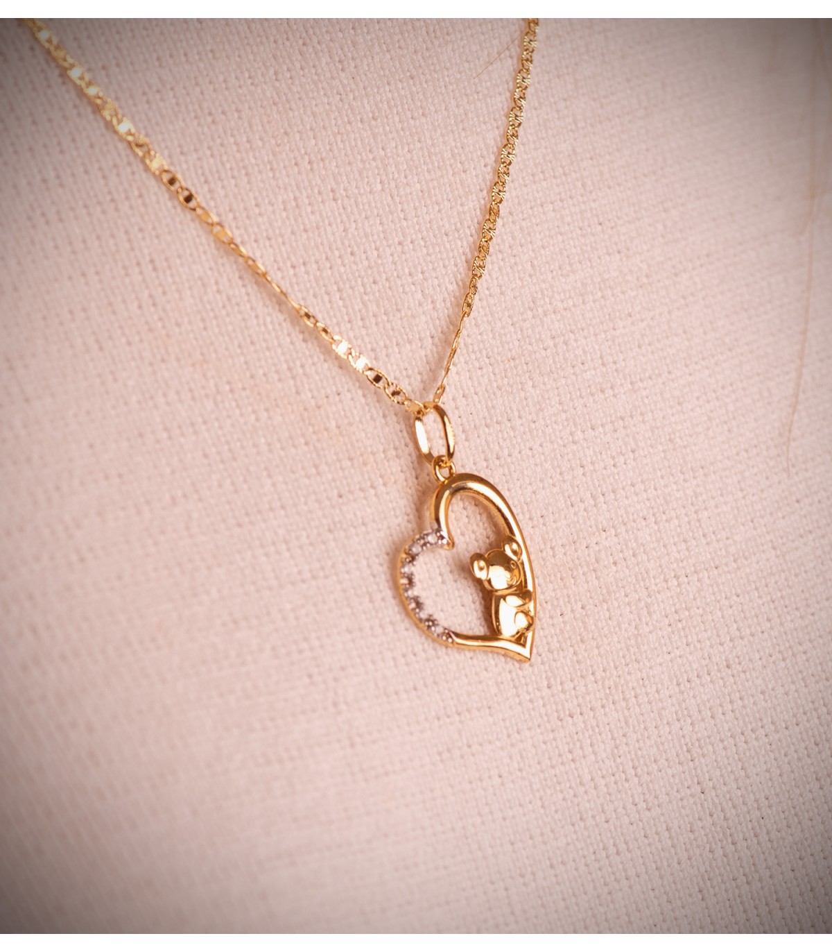 Bicolor Anhänger Gold 18K mit Koala und Herz, 19 mm  - Geschenk für Muttertag