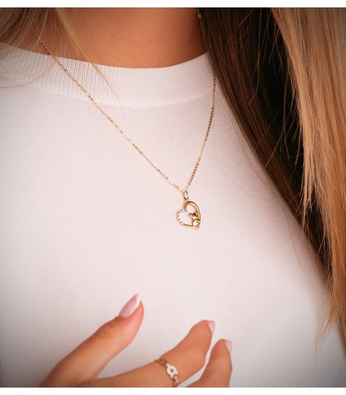 Ciondolo Mamma Koala e Cuore in oro bicolore 18kt, 19 mm - Regalo Festa della mamma