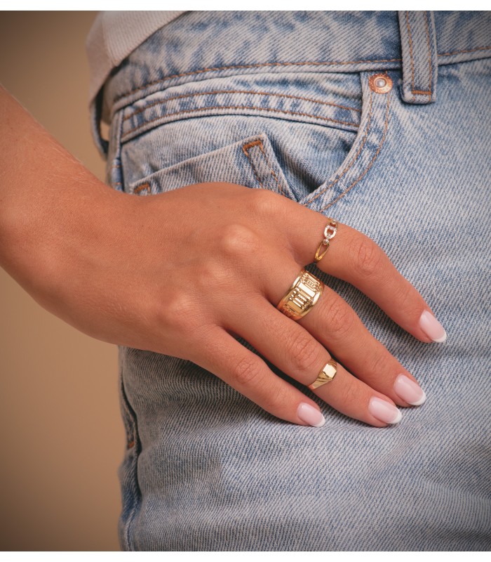 Breiter Ring mit Textur und Struktur | Bicolor 18K Gold 19478