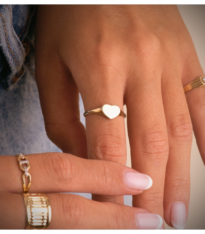 Anillo Sello Mujer Corazón Oro 18K - joyas personalizadas - anillo personalizable iniciales