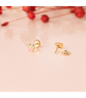 Orecchini bambina, farfalla rosa Oro 750 5mm - Orecchini a lobo ragazza Annika.