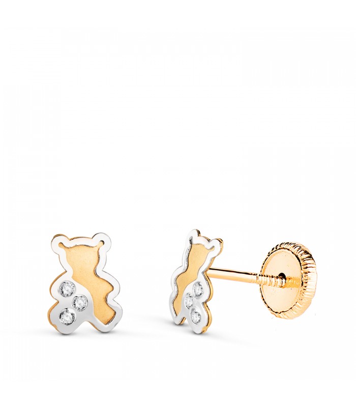 Ohrstecker Bären Mina 14K Gelb-/Weißgold | Ohrringe für Mädchen und Babys