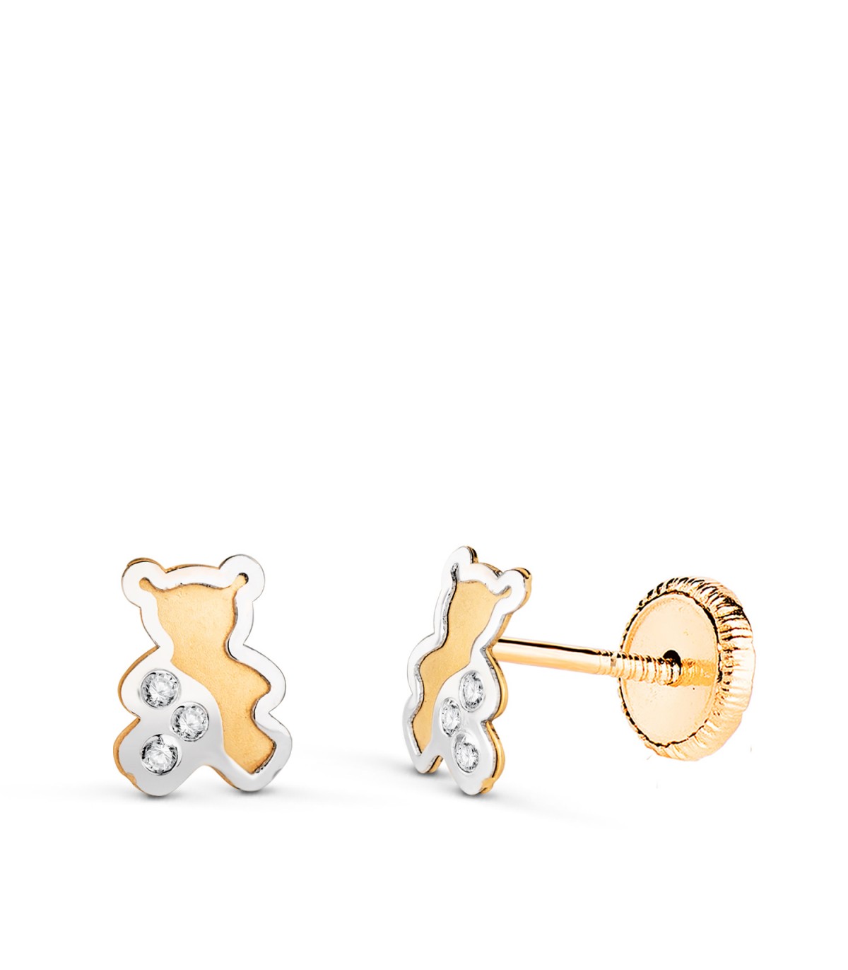 Orecchini oro bicolore 14K - 585 ‰ orsi Mina | Ideali per bambina e neonata