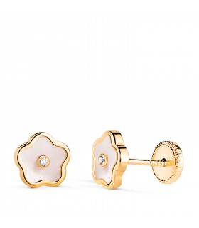 Clous d'oreilles fleurs Olatz or et nacre 14K - 585 ‰ | Idéales pour bébé et fillettes