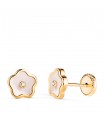 Clous d'oreilles fleurs Olatz or et nacre 14K