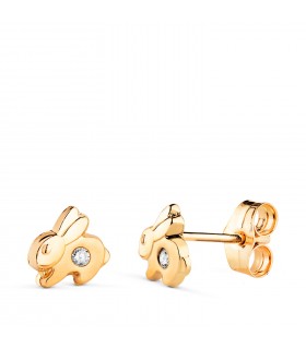 Ohrstecker Häschen 14K Gold und Zirkonia | Ohrringe für Mädchen und Babys – Olatz