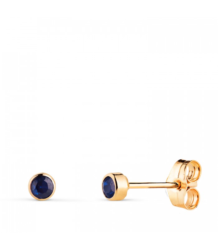 Pendientes chatón oro 14 kilates/ 585 - Pendientes con circonitas azules 3 mm Noly