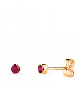 Pendientes chatón oro 14 kilates/ 585 - Pendientes con circonitas rojas 3 mm Noly