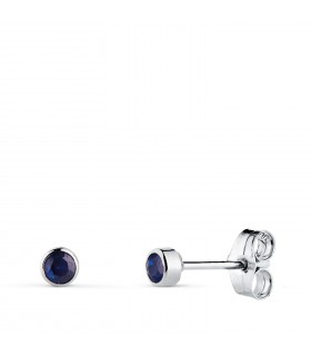 Pendientes chatón oro blanco 14 kilates/ 585 - Pendientes con circonitas azules 3 mm Noly
