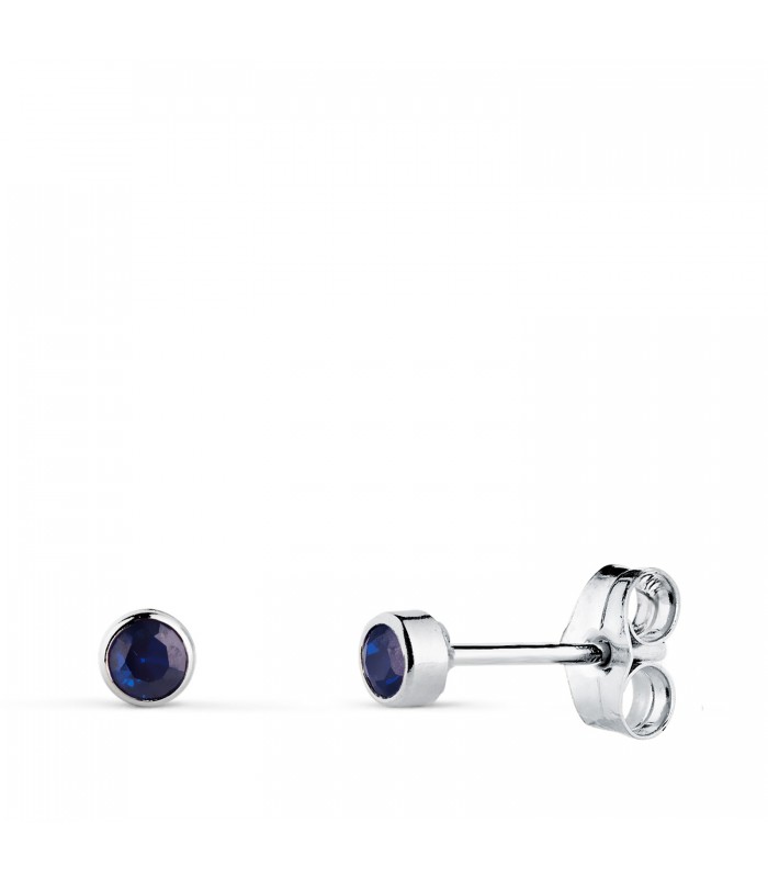 Pendientes chatón oro blanco 14 kilates/ 585 - Pendientes con circonitas azules 3 mm Noly
