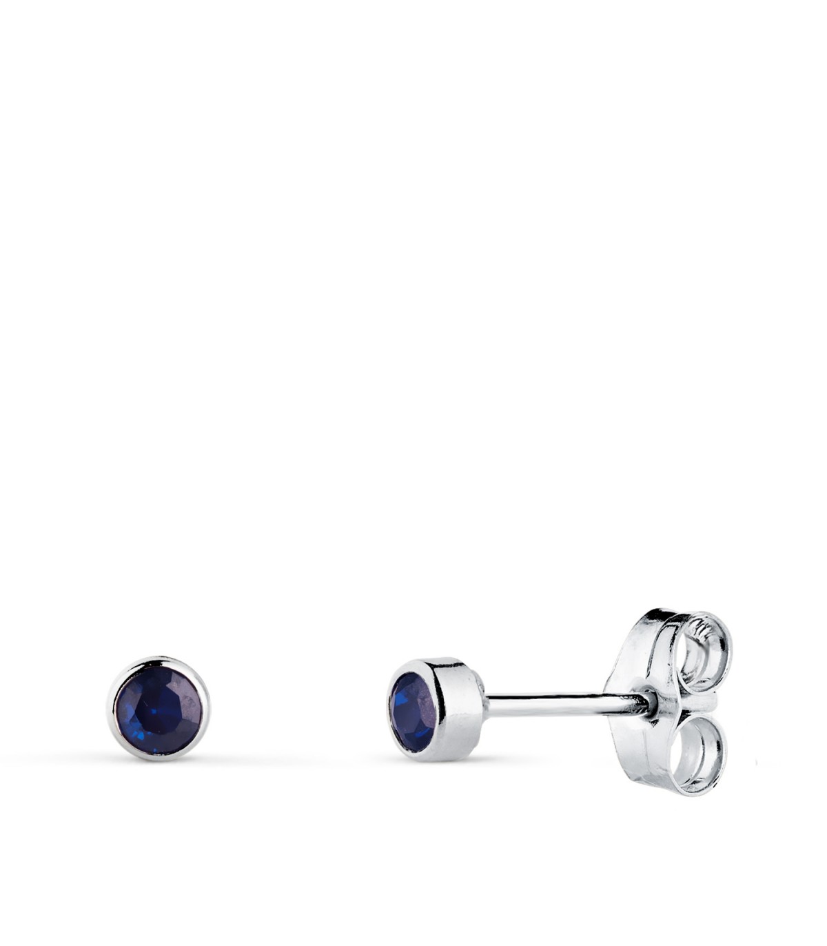 Ohrringe Weißgold 585 (14 Karat). Solitär-Ohrstecker, blauer Zirkonia 3 mm