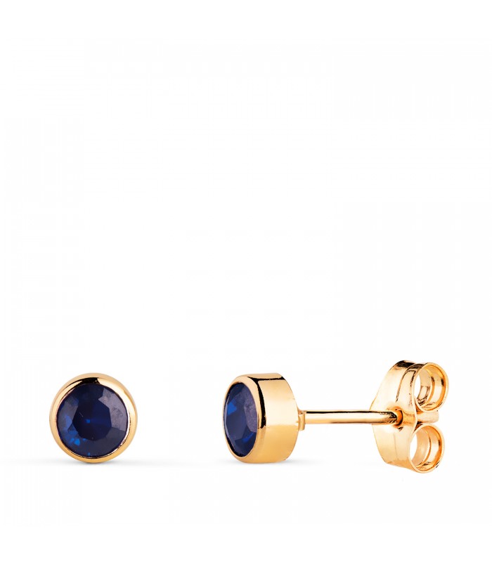 Boucles d'oreilles solitaire or 14 carats (585/1000) - Puces d'oreilles Zircones bleues 4 mm Noly
