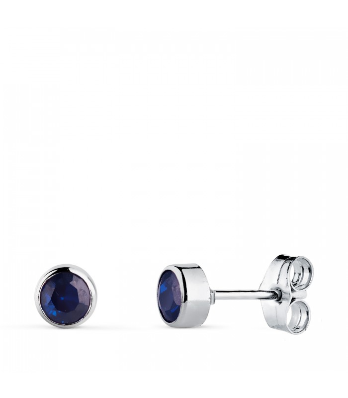 Boucles d'oreilles solitaire or blanc 14 carats (585/1000) - Puces d'oreilles Zircones bleues 4 mm Noly