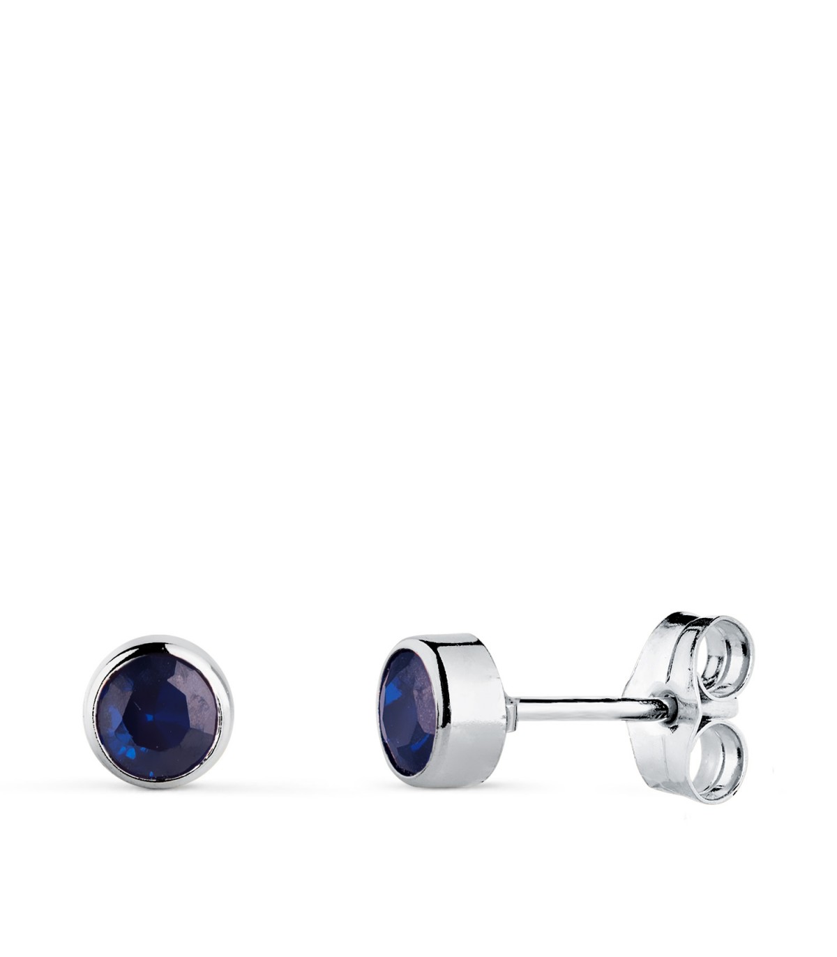 Boucles d'oreilles solitaire or blanc 14 carats (585/1000) - Puces d'oreilles Zircones bleues 4 mm Noly