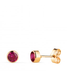Pendientes chatón oro 14 kilates/ 585 - Pendientes con circonitas rojas 4 mm Noly
