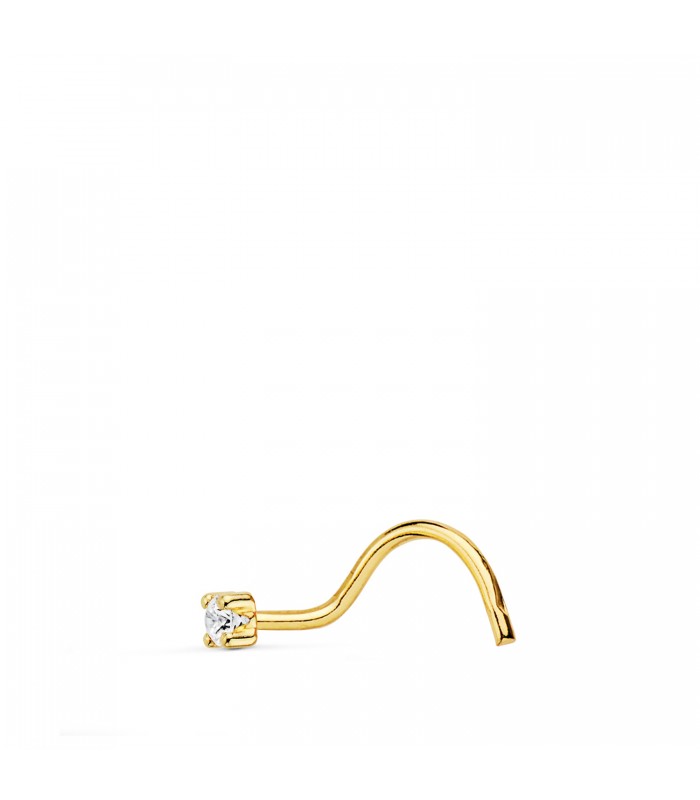 Piercing Nariz Oro 18K Chatón circonita 4 Garras 2 mm, Stud curvo