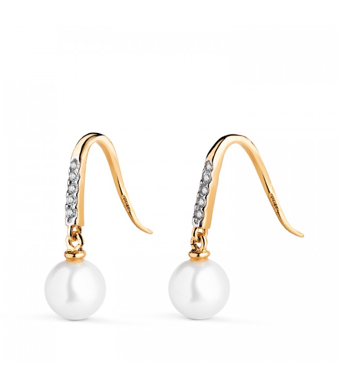 Pendientes de Novia Ashley Oro Bicolor 18K. Pendientes largos con perlas para mujer.