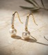 Pendientes de Novia Ashley Oro Bicolor 18K. Pendientes largos con perlas para mujer.