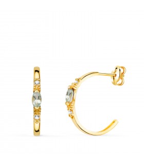 Pendientes aros Aguamarina Marquise Paradise 15mm, oro amarillo 18K, piedras de colores