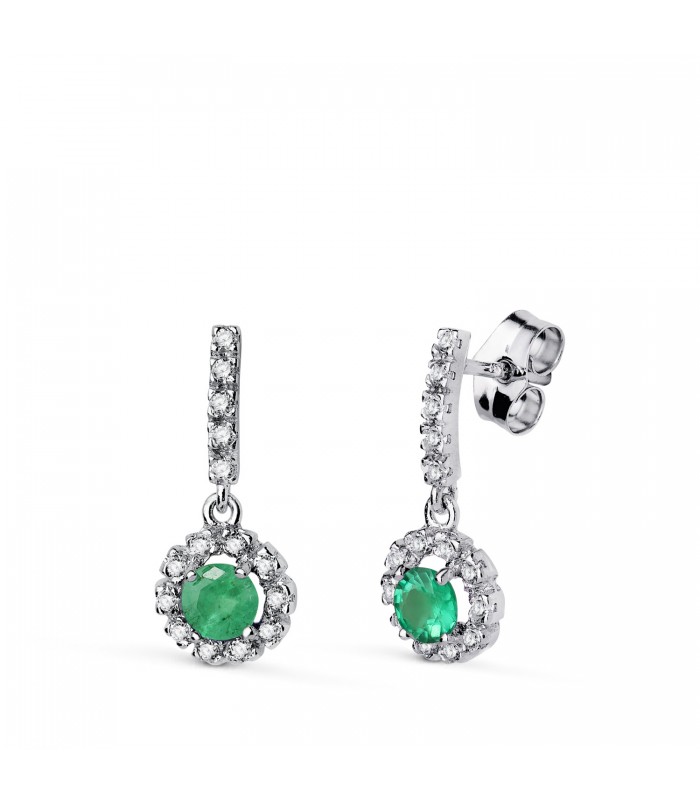 Boucles d'oreilles rosette avec émeraude 0,50 ct. en or blanc 750 | Collection Mariage et Femme