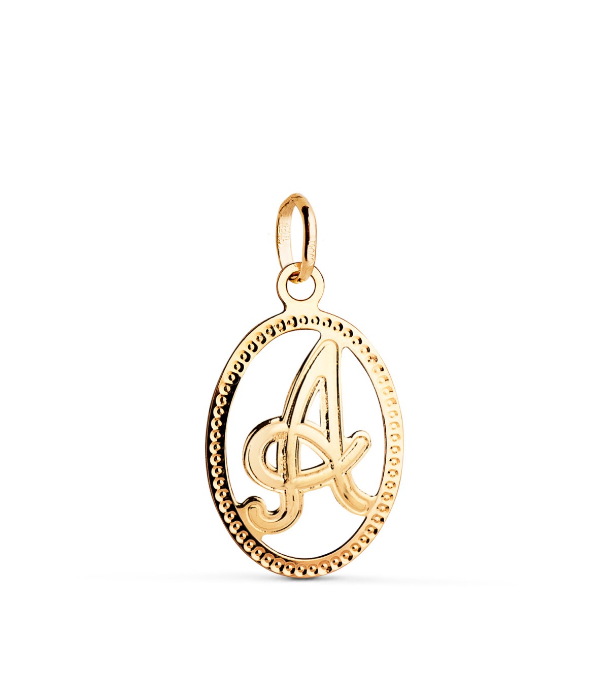 Pendentif avec lettre entourée et facettée - Initiale A en or jaune 750, 18 mm