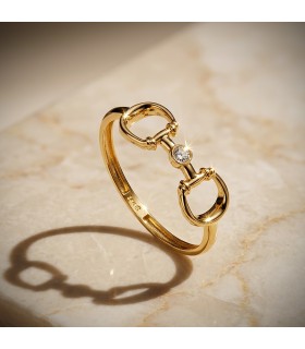 Bague en or 750, motif équestre « étrier et zircone » | Bagues pour femme