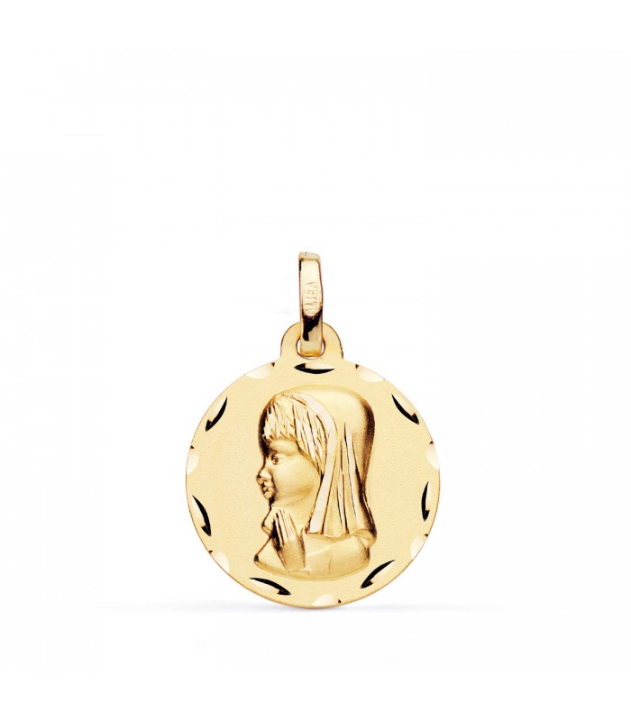 Medalla Virgen niña 9 Ktes 16 mm. Medallas para 1ª Comunión y bautizo.