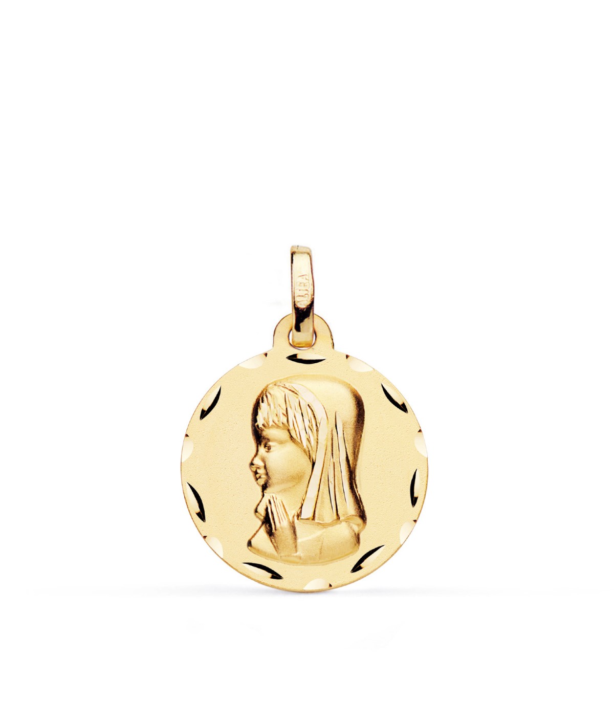 Medalla Virgen niña 9 Ktes 16 mm. Medallas para 1ª Comunión y bautizo.