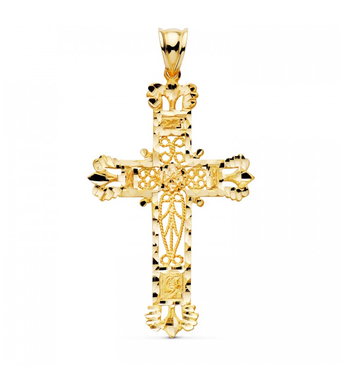 Croce lavorata in filigrana in oro giallo 750‰, misura 58 mm | acquista gioielli online per Uomo