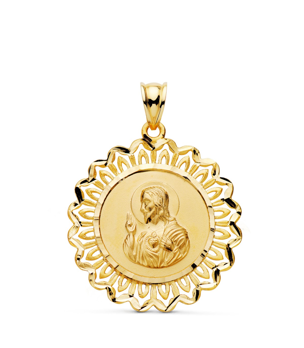 Scapulaire entouré Vierge du Carmel et Sacré-Cœur Or jaune 750 30mm | Médailles religieuses