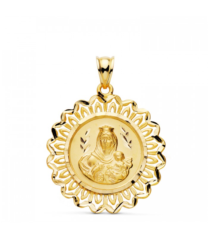 Escapulario Virgen Carmen y Corazón Jesús Medalla Oro amarillo 18k Cerco 30 mm