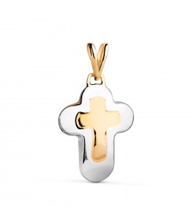 Croix en or bicolore 18 carats, forme arrondie, 25 mm - Pendentif croix  moderne femme.
